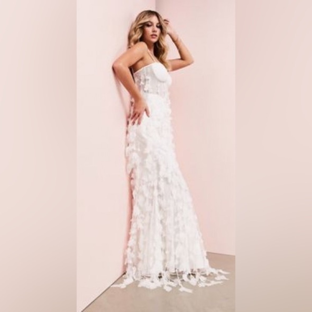 ASOS LUXE 3D fringe cupped fishtail maxi dress in‎ white wedding dress Gown 12